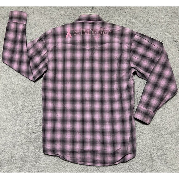 Wrangler Shirt Womens L Pink Breast Cancer Awareness Button Down‎ Embroidered - Picture 11 of 13